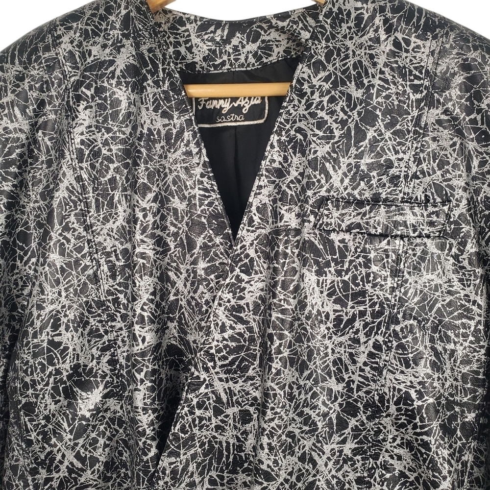 Made In Argentina Black and Silver Spatter Paint Moto Jacket. Women's M/L - Picture 2 of 11
